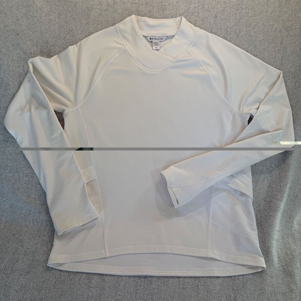 Athleta Whistler Cross Neck Top Womens M Ivory Fleece Pullover Athleisure
